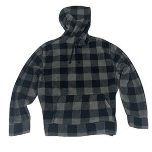 Express Pullover Soft Fleece Buffalo Print Black Grey Hooded Men’s Medium